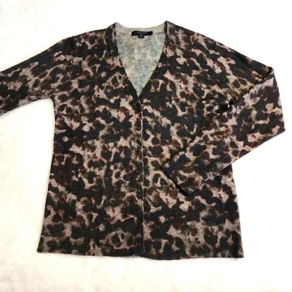 All Saints Long Sleeve Button Front Wool Blend Animal Print Cardigan Size Medium - Picture 1 of 8